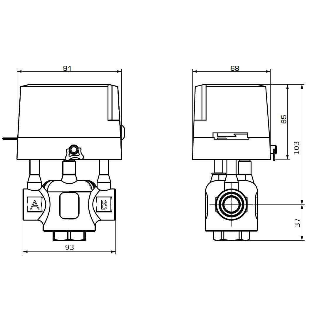 ESBE ZRS234 230VAC 2 - P 25 - 5.7 BM 1" motoros váltószelep rugós visszatérítésű 3 járatú (43123300)