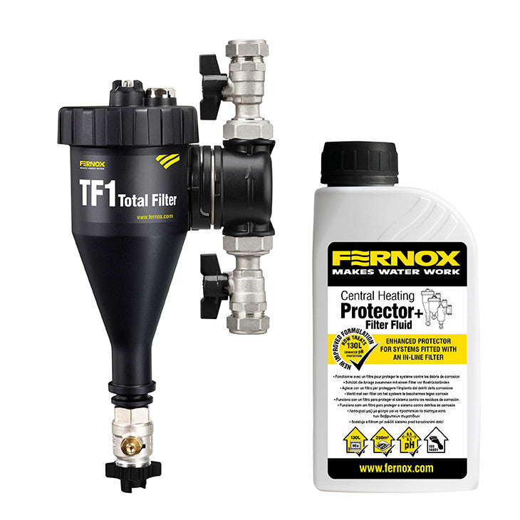 FERNOX Total filter TF1 iszapleválasztó, mágneses, golyóscsappal 28mm + F1 inhibitor folyadék-0