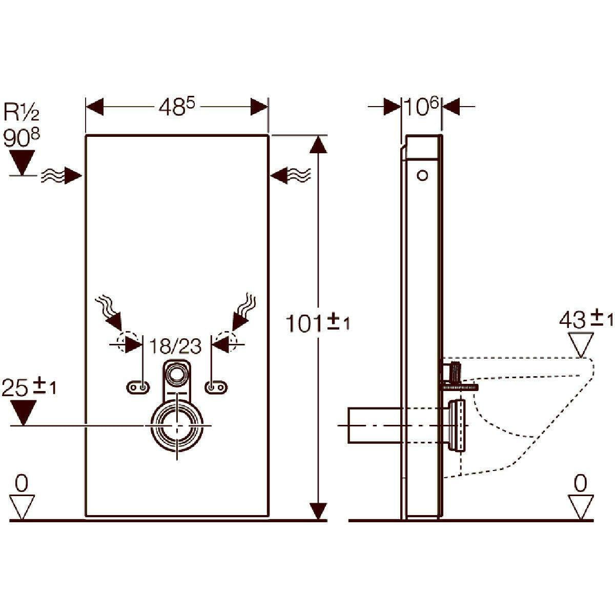 Geberit Monolith szerelőmodul fali WC - hez, fekete,101cm - kifutó, helyette: 131.021.SJ.6
