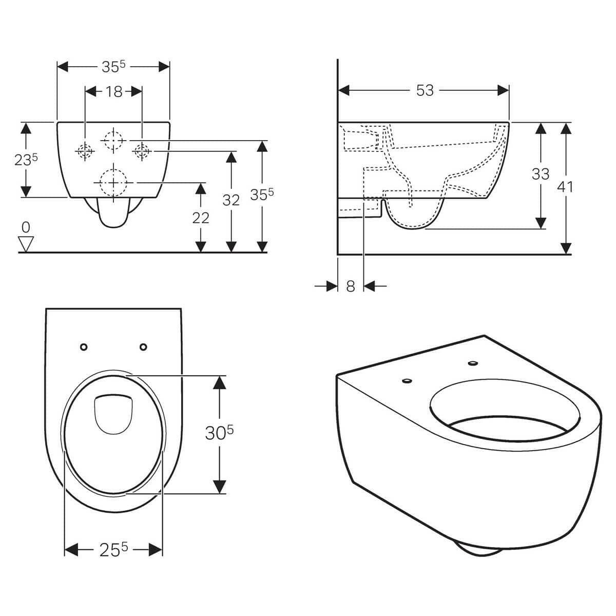 Geberit iCon WC csésze, fali, Mély öbl. 6l.