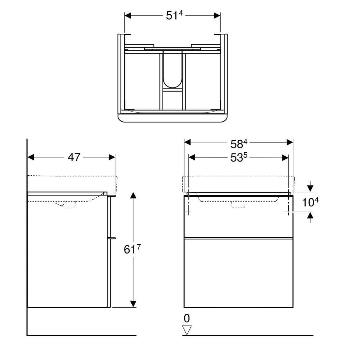 Geberit Smyle Square alsó szekrény mosdóhoz, két fiókkal, 58,4x61,7x47cm-2