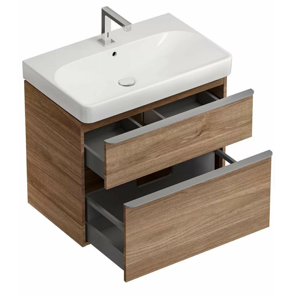 Geberit Smyle Square alsó szekrény mosdóhoz, két fiókkal, 73.4x61.7x47cm, feketedió hickory
