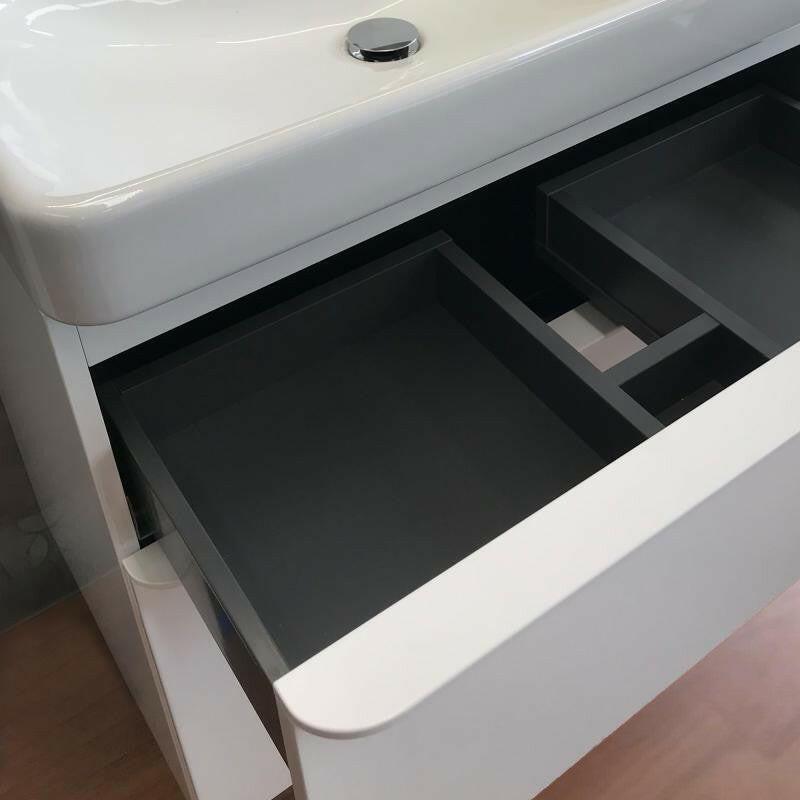 Geberit Smyle Square alsó szekrény mosdóhoz, két fiók, 88.4x61.7x47, magasf. lakkozott homokszürke