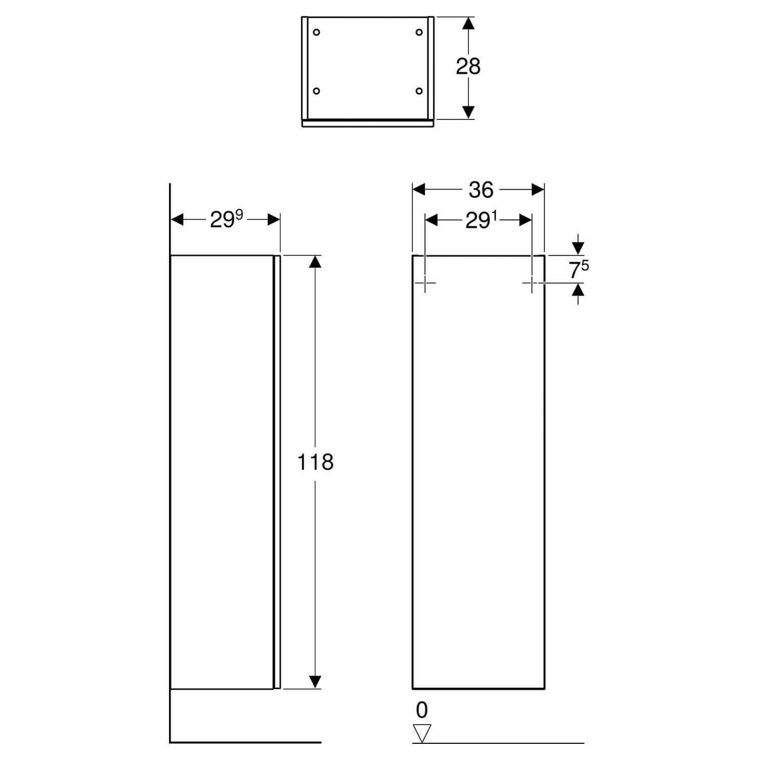 Geberit Smyle Square középmagas szekrény, 1 ajtóval, 36x118x29,9cm, magasfényű lakkozott homokszürke