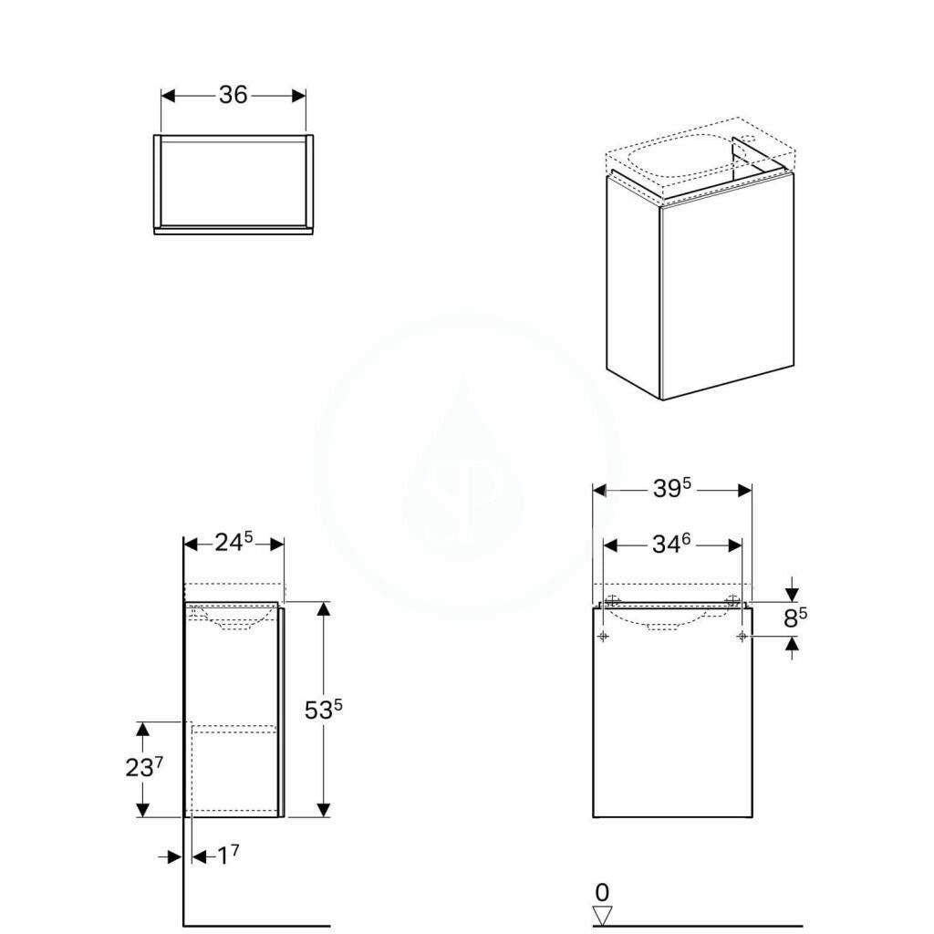 Geberit Acanto alsó szekrény kézmosóhoz, 39,5x53,5x24,5cm homokszürke/üveg