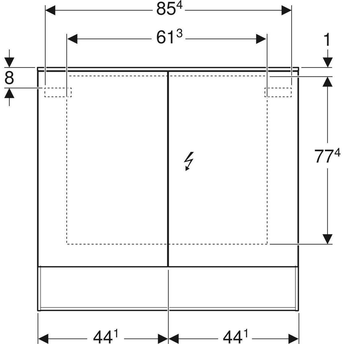 Geberit Acanto tükrös szekrény világítással, két ajtóval, 90x83x21.5, faerezetes melamin/fakó tölgy