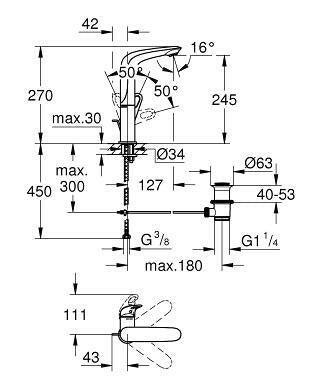 Grohe Eurostyle mosdó csaptelep magas húzórudas leeresztőgarnitúra (23569003)