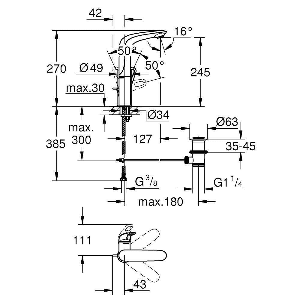 Grohe Eurostyle mosdó csaptelep magas fehér húzórudas leeresztőgarnitúra (23569LS3) - kifutó