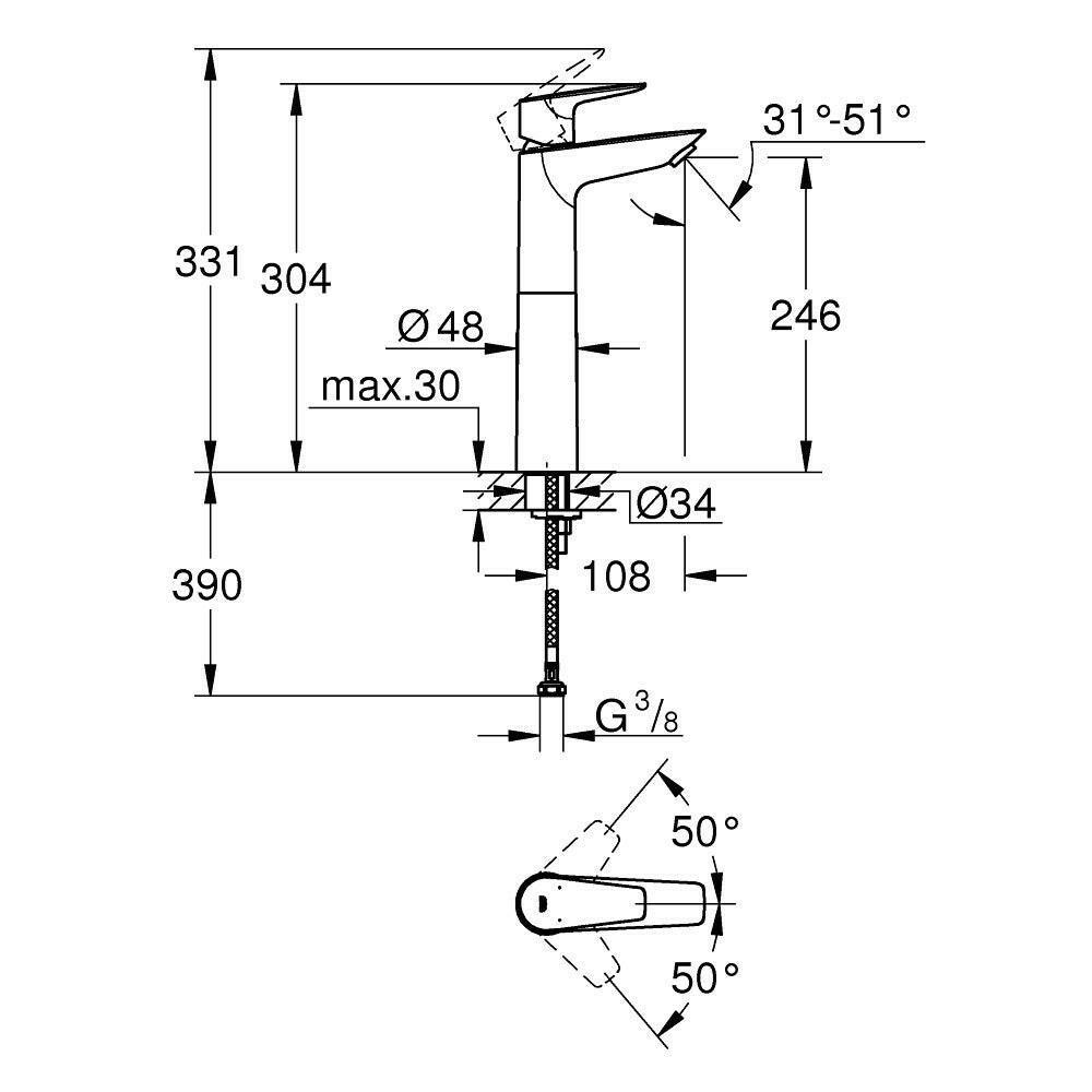 Grohe Bauedge mosdócsaptelep leeresztő nélkül XL (23761001)