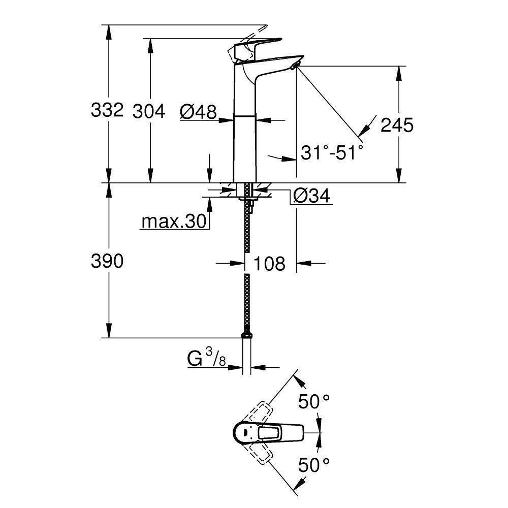 Grohe Bauloop mosdócsap, leeresztő nélkül XL (23764001)