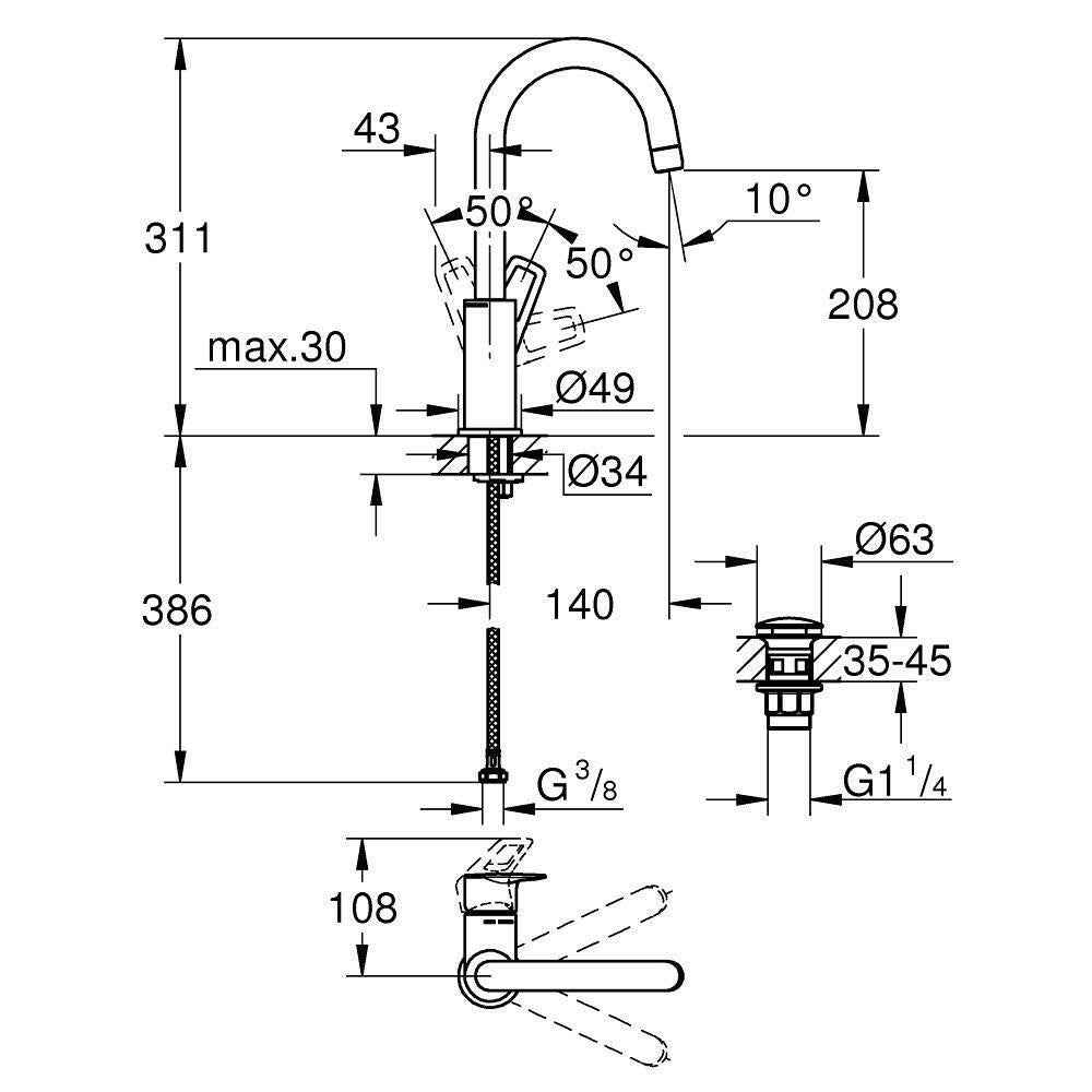 Grohe BauLoop mosdócsap, "Klikk" L (23891001)