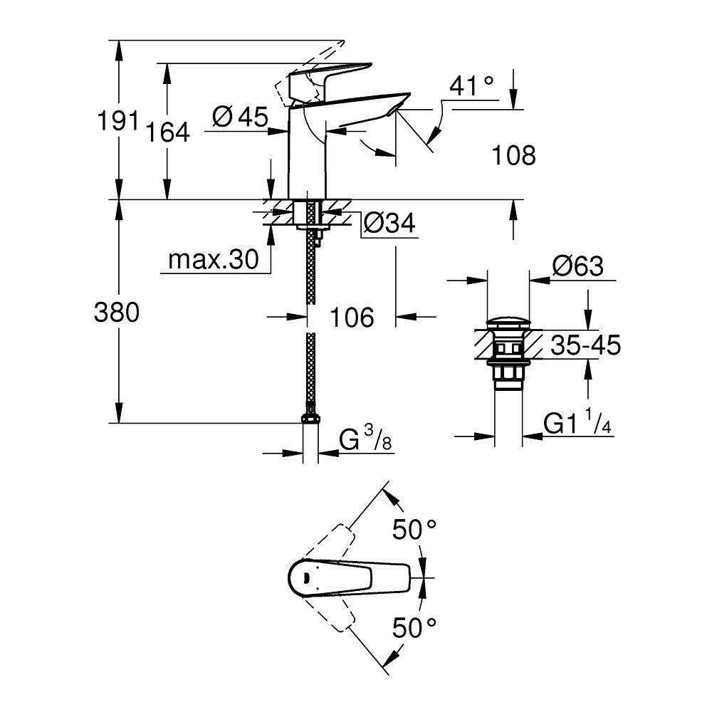 Grohe Bauedge mosdócsaptelep "Klikk" M-es méret (Megszünt!)-4