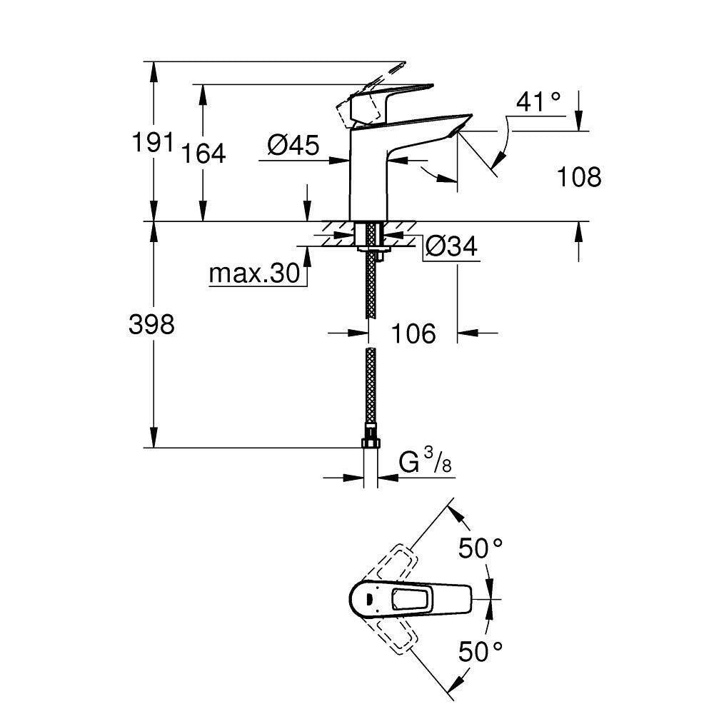 Grohe BauLoop mosdócsap, leeresztő nélkül M (23917001)