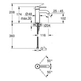 Grohe Essence mosdócsaptelep S-es méret, leeresztő nélkül, szín: phantom black-3