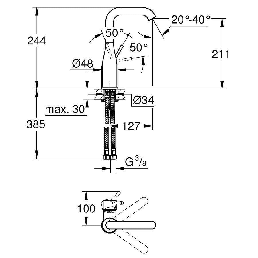 Grohe Essence mosdócsaptelep L - es méret, leeresztő nélkül, szín: phantom black (24177KF1)