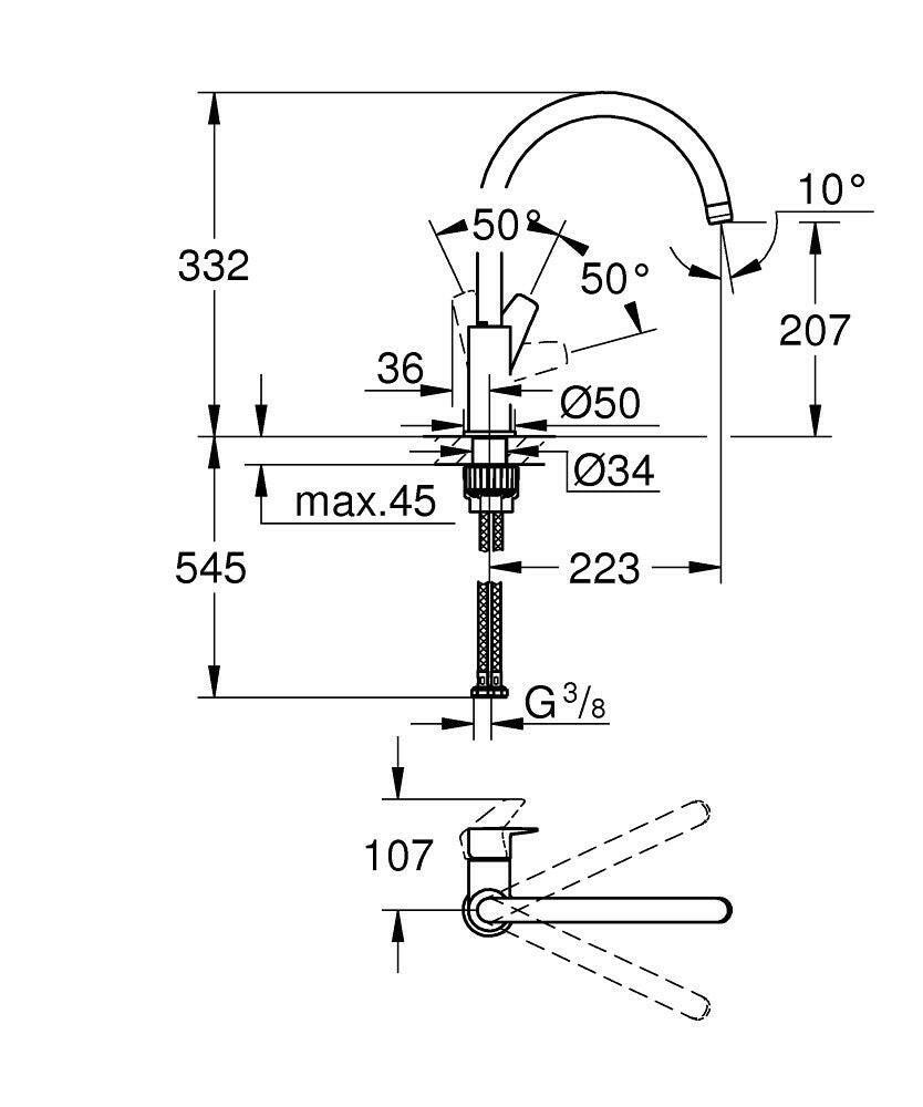 Grohe Bauedge mosogatócsaptelep álló magas kifolyóval (31367001)