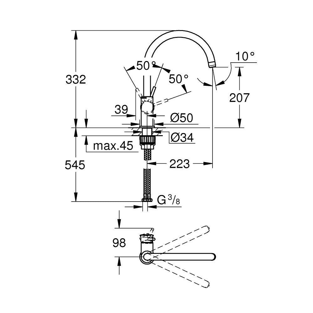 Grohe BauClassic mosogatócsap, magas kifolyó (31535001) - kifutó-3