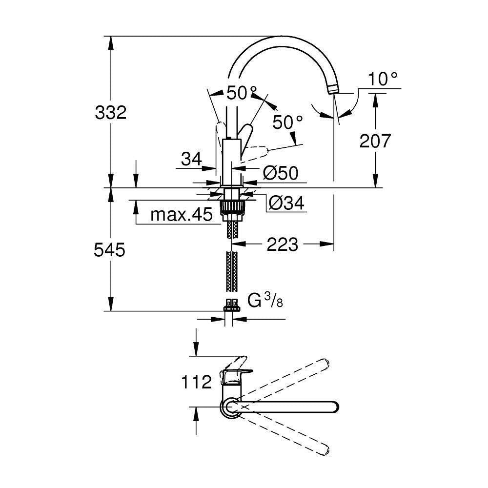 Grohe BauCurve mosogatócsap, magas kifolyó (31536001)