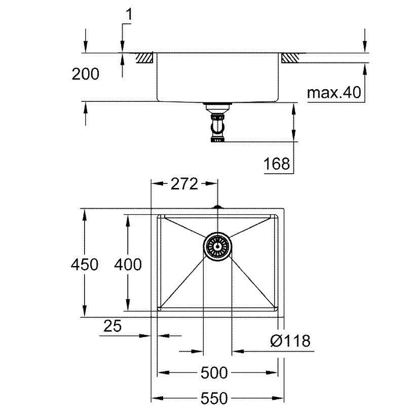 Grohe K700 Undermount rozsdamentes acél mosogatótálca 540x440 mm-4