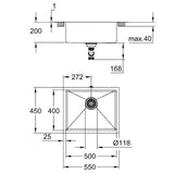 Grohe K700 Undermount rozsdamentes acél mosogatótálca 540x440 mm-4