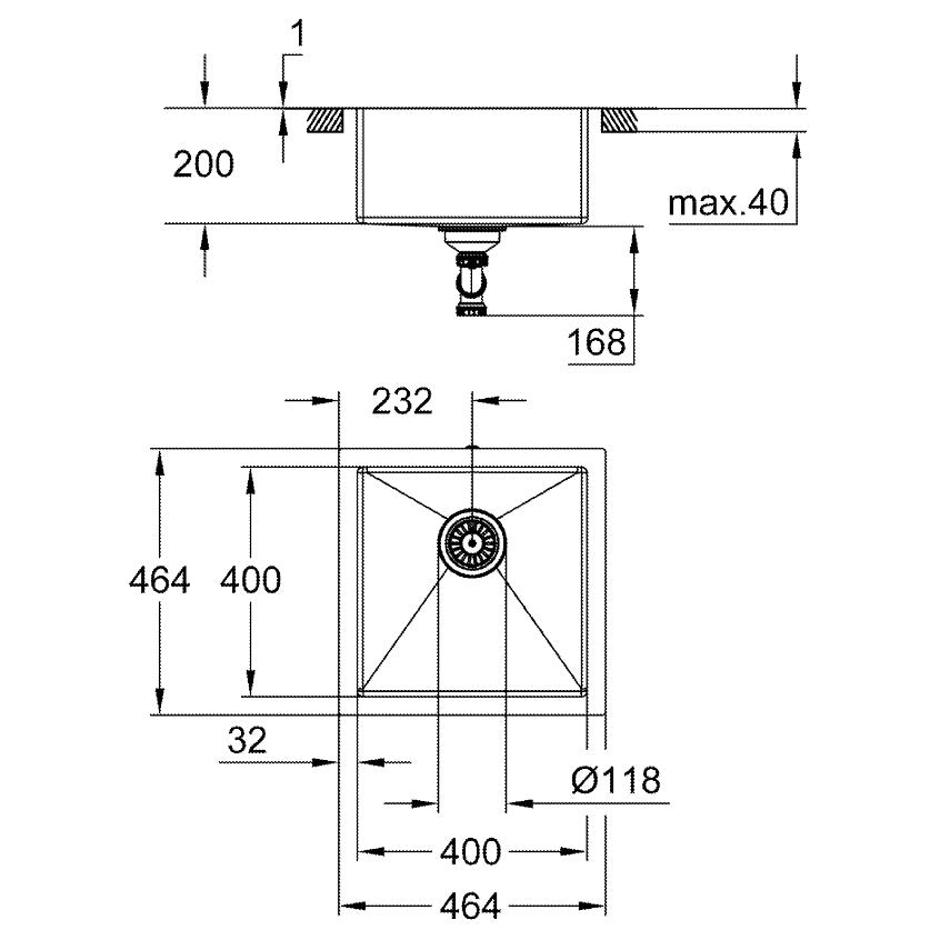 Grohe K700 rozsdamentes acél mosogatótálca  464x464 mm-4