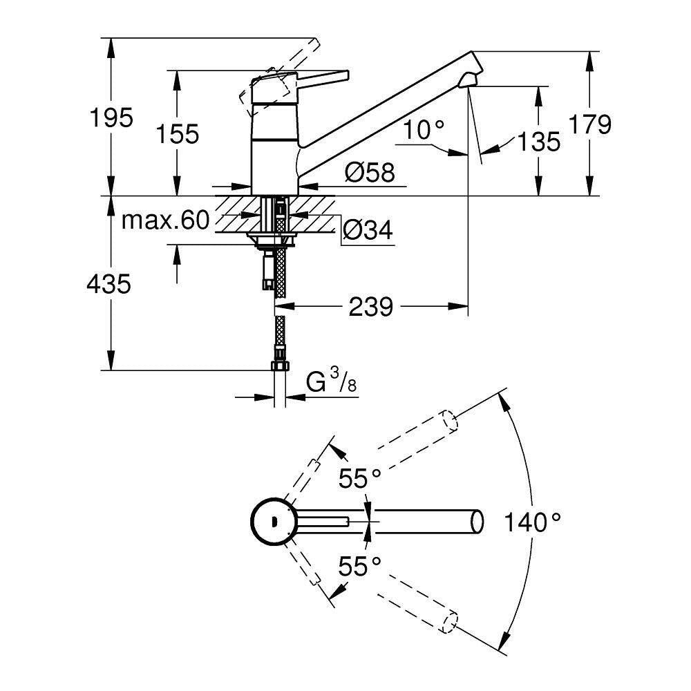 Grohe Concetto E mosogató csaptelep álló alacsony (32659001)