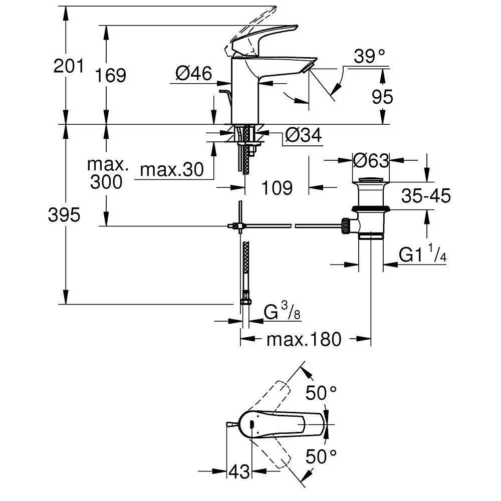 Grohe Eurosmart mosdócsaptelep,húzórudas leeresztő