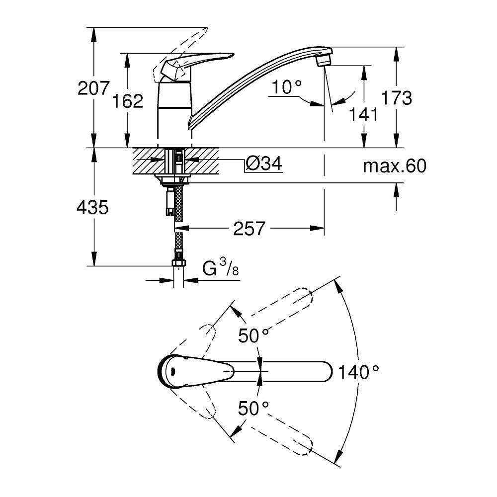 Grohe Eurodisc mosogató csaptelep álló (33770001)