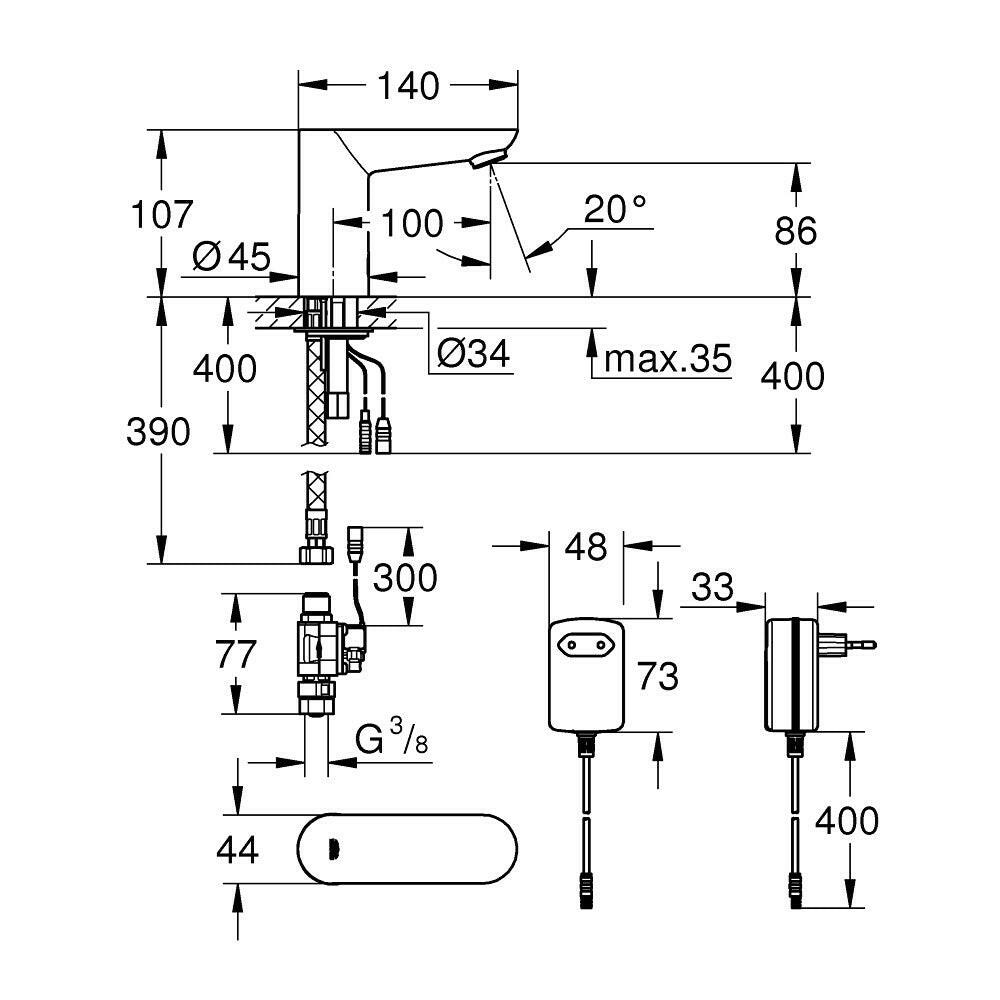 Grohe Euroeco Cosmopolitan E mosdó csaptelep , infrás (36269000)