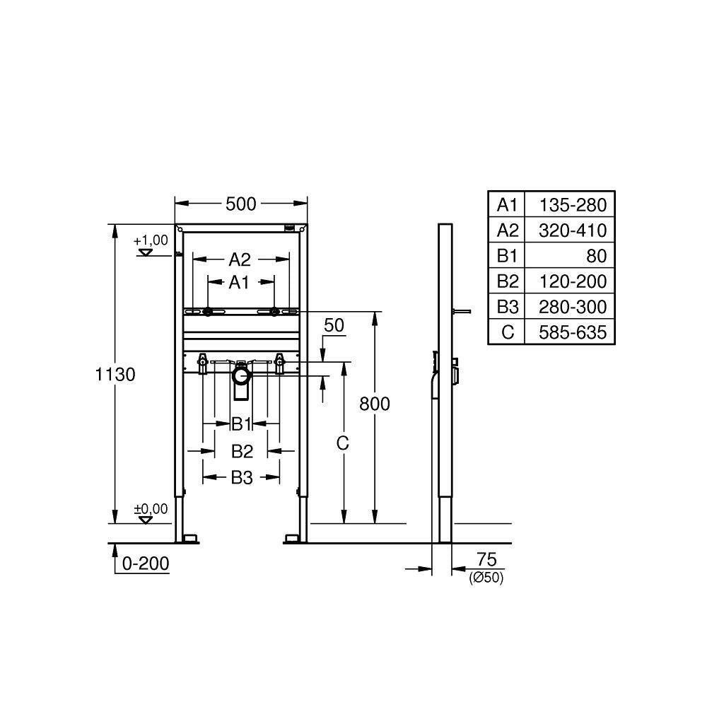 Grohe Rapid SL könnyűszerkezetes mosdó elem 1,13m magas (38554001)