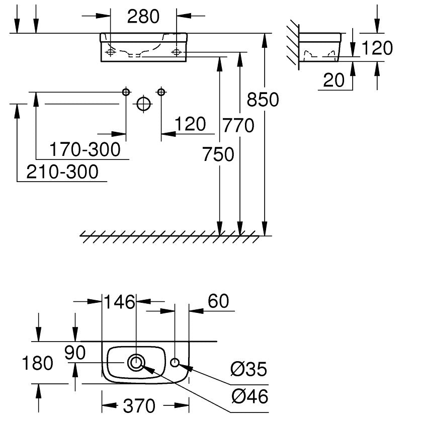 Grohe Euro Ceramic mini kézmosó 370x180mm-3