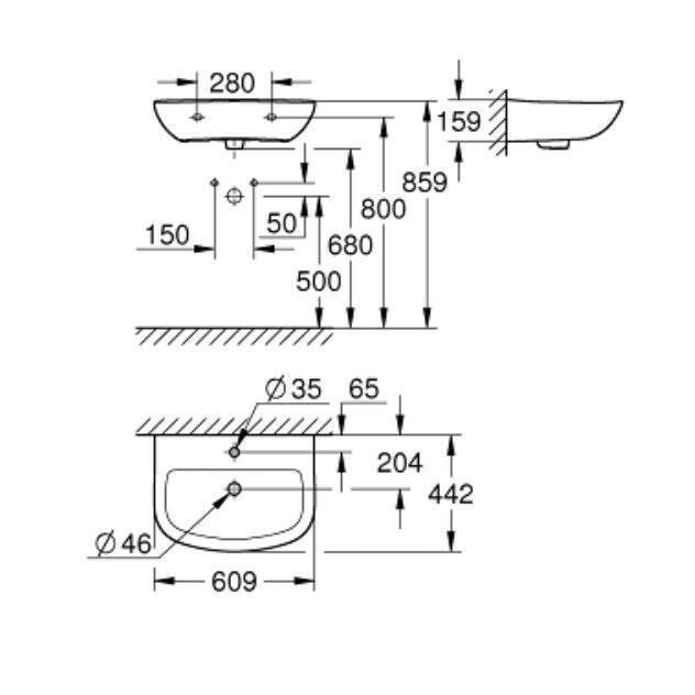 Grohe Bau Ceramic mosdó 60 cm (609 x 442 mm)