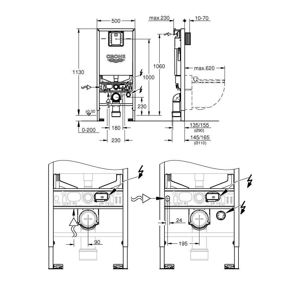 Grohe Rapid SLX 3 - az - 1 - ben WC szett, WC - tartály rögzítőkészlettel és zajcsökkecstővel, Grohe mellénnyel (39598000)