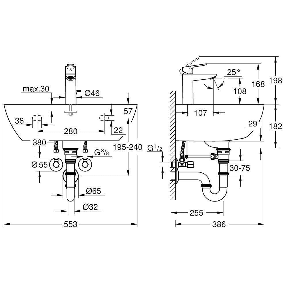 Grohe Bau Ceramic mosdókagyló garnitúra 55 + BauEdge mosdócsaptelep (39643000)