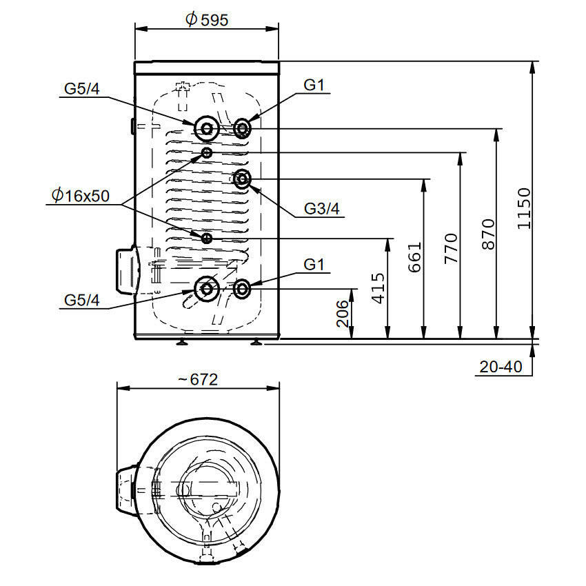 Hajdu STXL 120C HMV tároló hőszivattyús rendszerhez, nagy felületű hőcserélővel, 120 l.-1