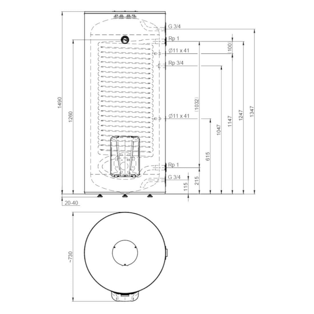 Hajdu STXL 300C HMV tároló hőszivattyús rendszerhez, nagy felületű hőcserélővel, 300 l.-1