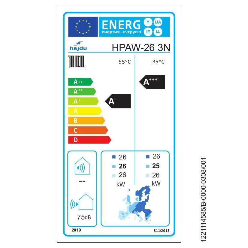 Hajdu HPAW - 26 levegő - víz fűtési/hűtési hőszivattyú 26 kW, 3 fázis, R32 (2239999613)