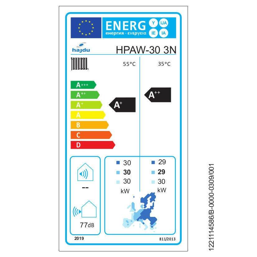 Hajdu HPAW - 30 levegő - víz fűtési/hűtési hőszivattyú 30 kW, 3 fázis, R32 (2239999614)