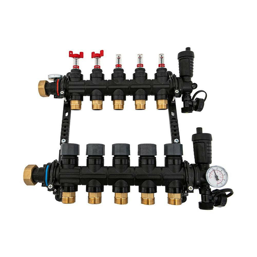Hakatherm SkyFlow osztó - gyűjtő átfolyásmérő + komplett végelem 4 kör 1" - 3/4" EUROKÓNUSZ műanyag (TT - MFP - 10434)