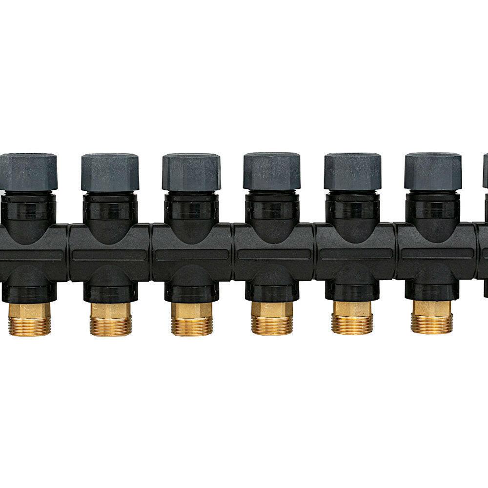 Hakatherm SkyFlow osztó - gyűjtő átfolyásmérő + komplett végelem 6 kör 1" - 3/4" EUROKÓNUSZ műanyag (TT - MFP - 10634)