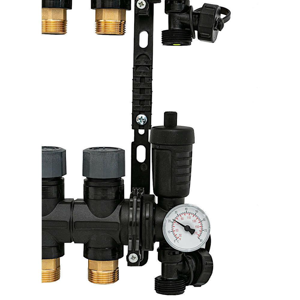 Hakatherm SkyFlow osztó - gyűjtő átfolyásmérő + komplett végelem 10 kör 1" - 3/4" EUROKÓNUSZ műanyag (TT - MFP - 11034)