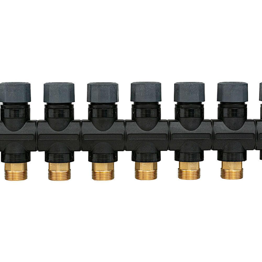 Hakatherm SkyFlow osztó - gyűjtő átfolyásmérő + komplett végelem 10 kör 1" - 3/4" EUROKÓNUSZ műanyag (TT - MFP - 11034)