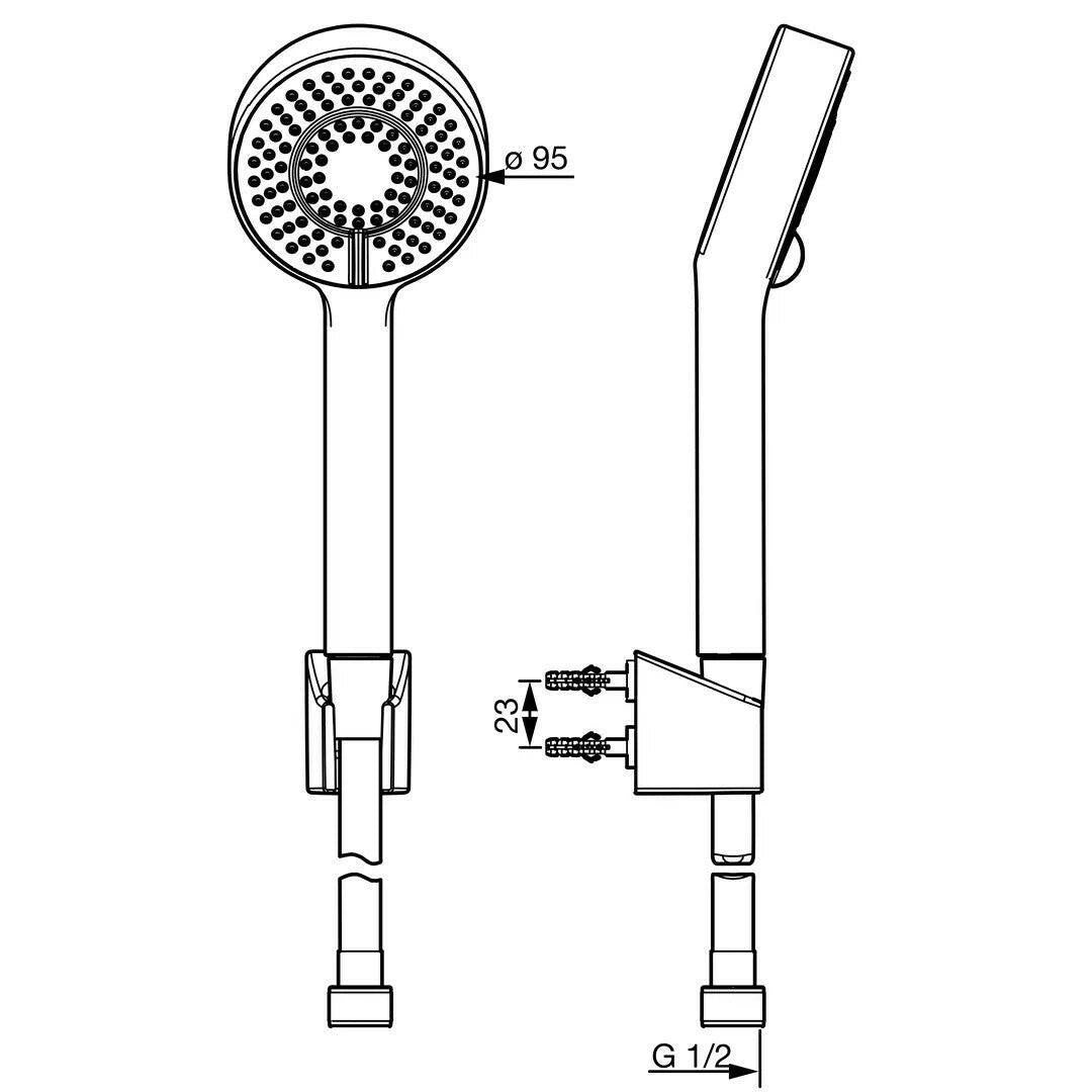 Hansa Basic zuhanytartó szett fix, zuhanygégecső fém 150cm, 3 funkciós zuhanyfejjel ( 44680133 )