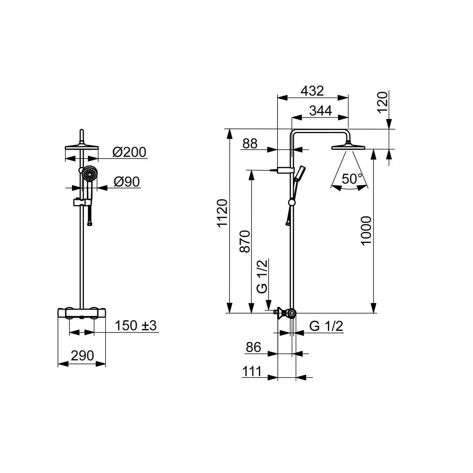Hansa Basic zuhany rendszer termosztátos, fix fejzuhannyal 200mm(kerek), 1 funkicós fejjel ( 55350110 )