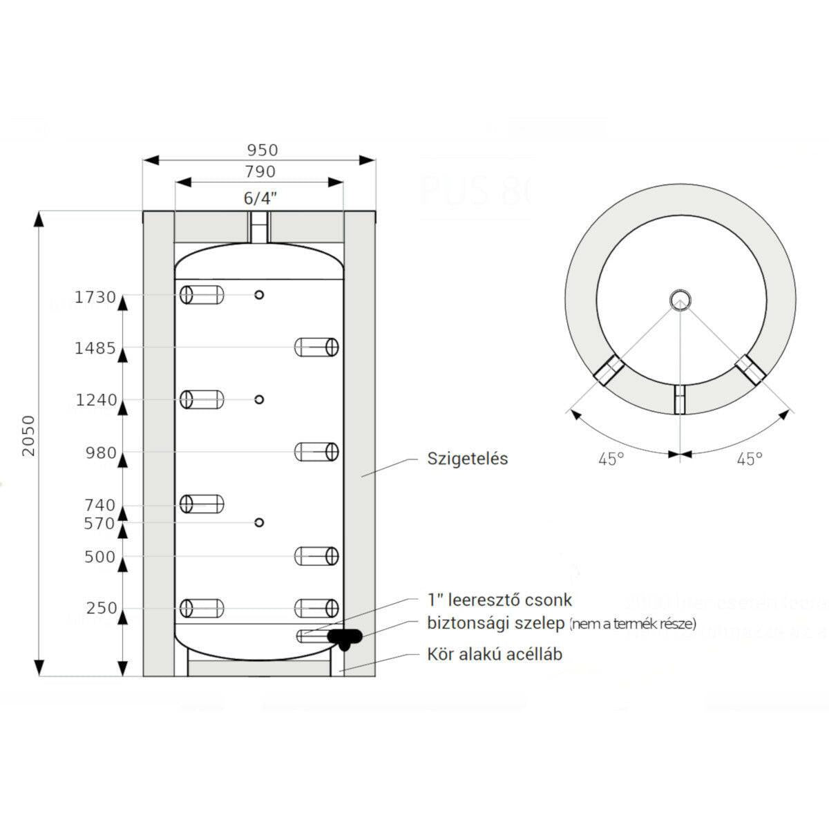 Heizer PUS - 1000 puffertároló szigeteléssel, hőcserélő nélkül (70 - 100600)