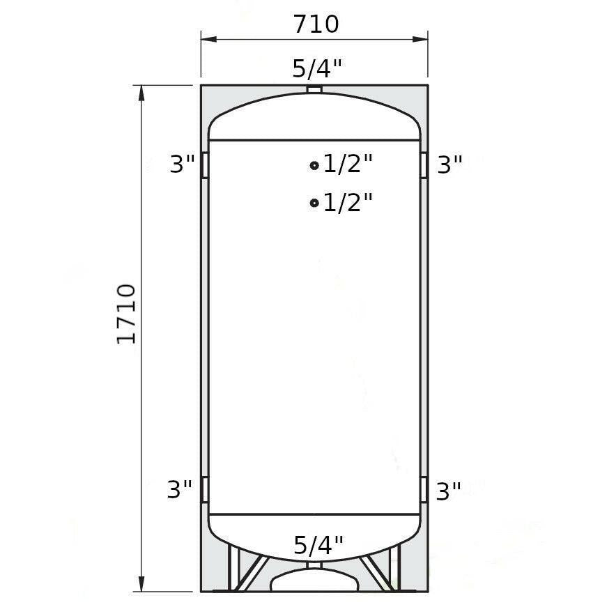 Heizer ACR - 5 puffertároló szigeteléssel, glikolos vízre ( - 10°C +60°C), hőcserélő nélkül, 500l (ACR5)