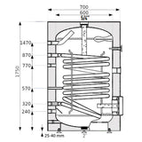 Heizer BSFV-400 indirekt tároló álló, fix szigetelés, kerámia bevonat, 1db hőcserélő, 400l-1