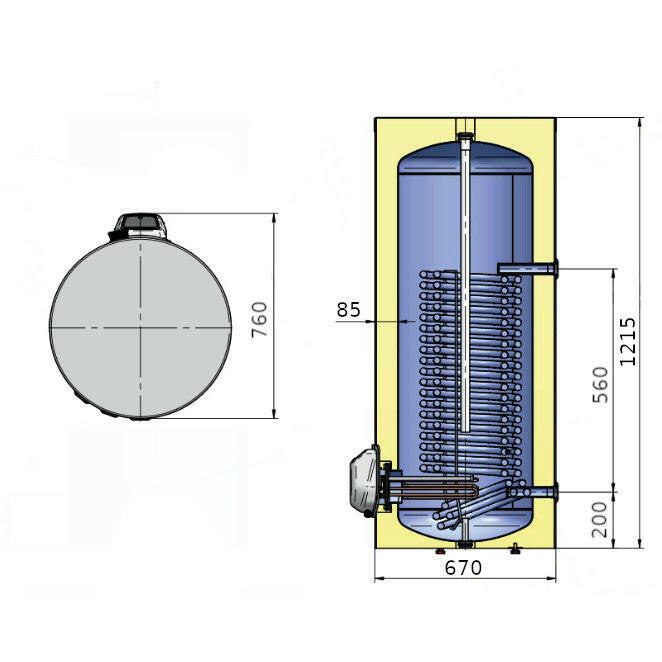 Heizer BSH-202 3KW indirekt tároló hőszivattyúhoz álló,  fix szigetelés, 1 hőcserélő, 200l-1