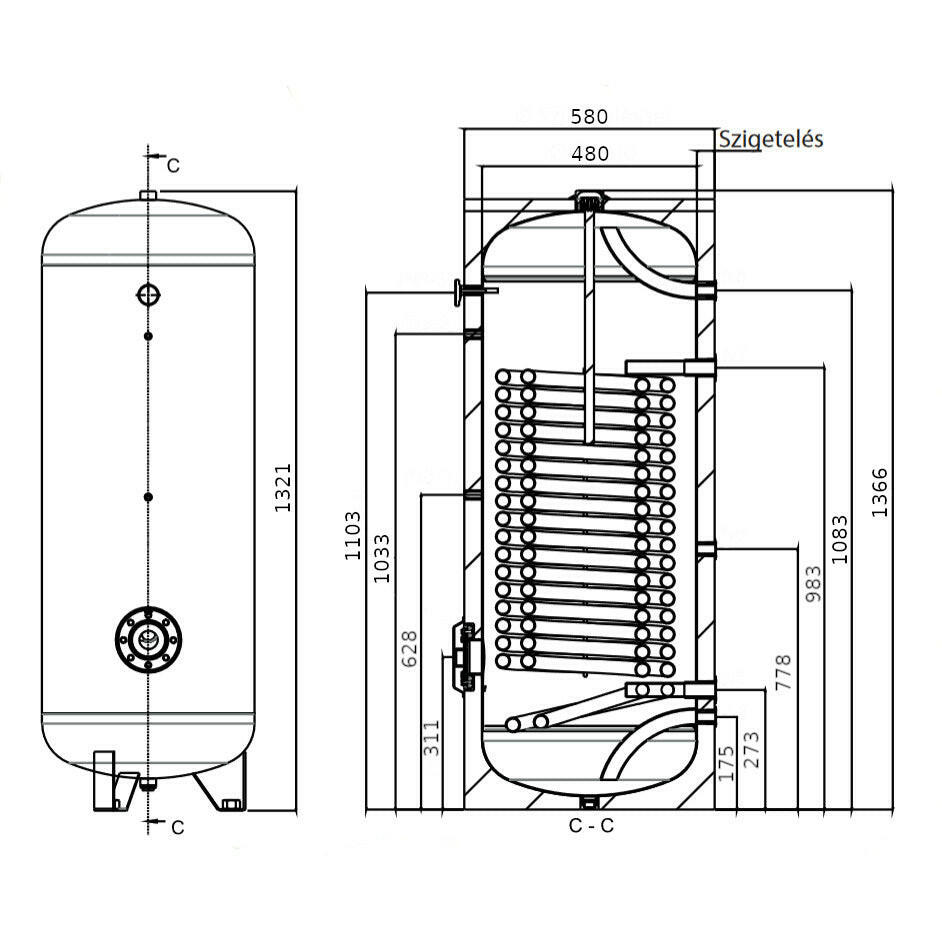 Heizer BSH-203 indirekt tároló hőszivattyúhoz álló,  fix szigetelés, 1 hőcserélő, 200l-1