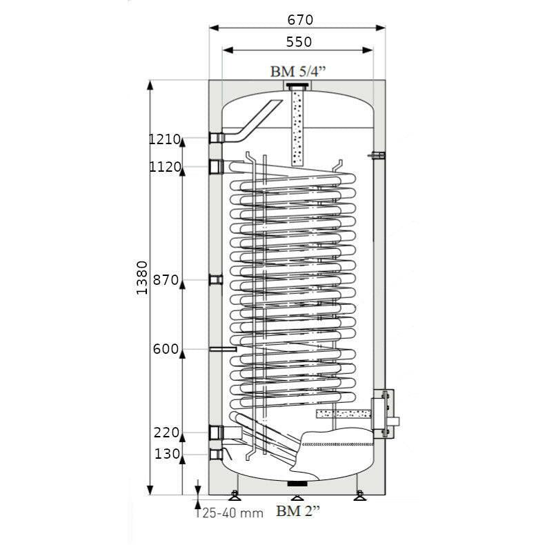 Heizer BSH - 250 indirekt tároló hőszivattyúhoz álló, fix szigetelés, 1 hőcserélő, 250l (BSH250)